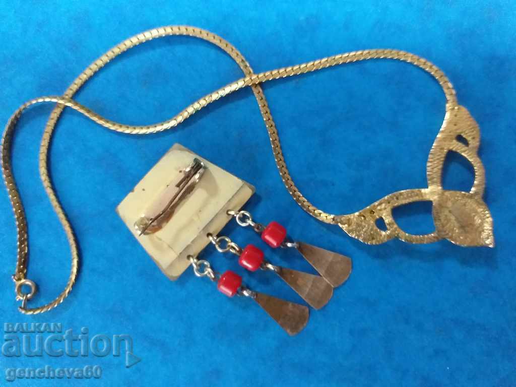 Brosă veche rară cu coral roșu și colier cu perlă - 5 Brosă veche rară cu coral roșu și colier cu perlă - 5