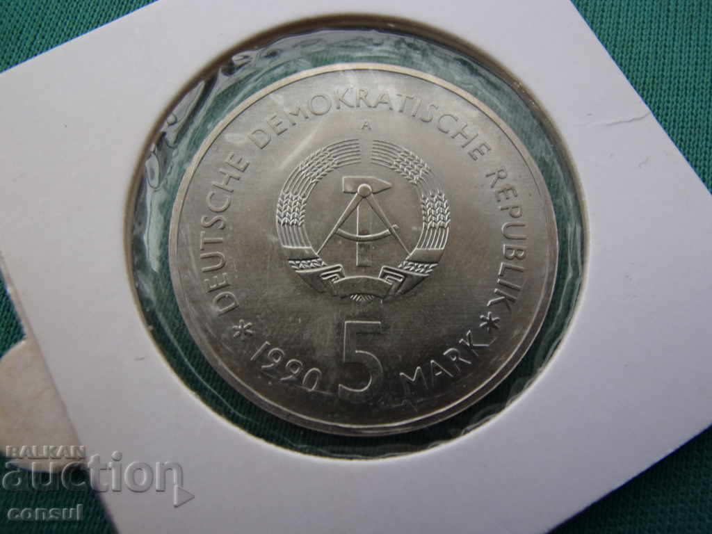 GDR 5 Mark 1990 UNC Rare Monedă