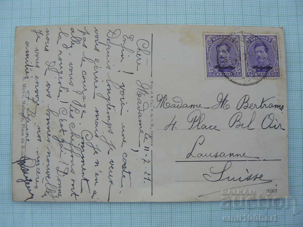 Auction Old card - Malmedy Belgium 1921 traveled, with stamps Auction Old card - Malmedy Belgium 1921 traveled, with stamps