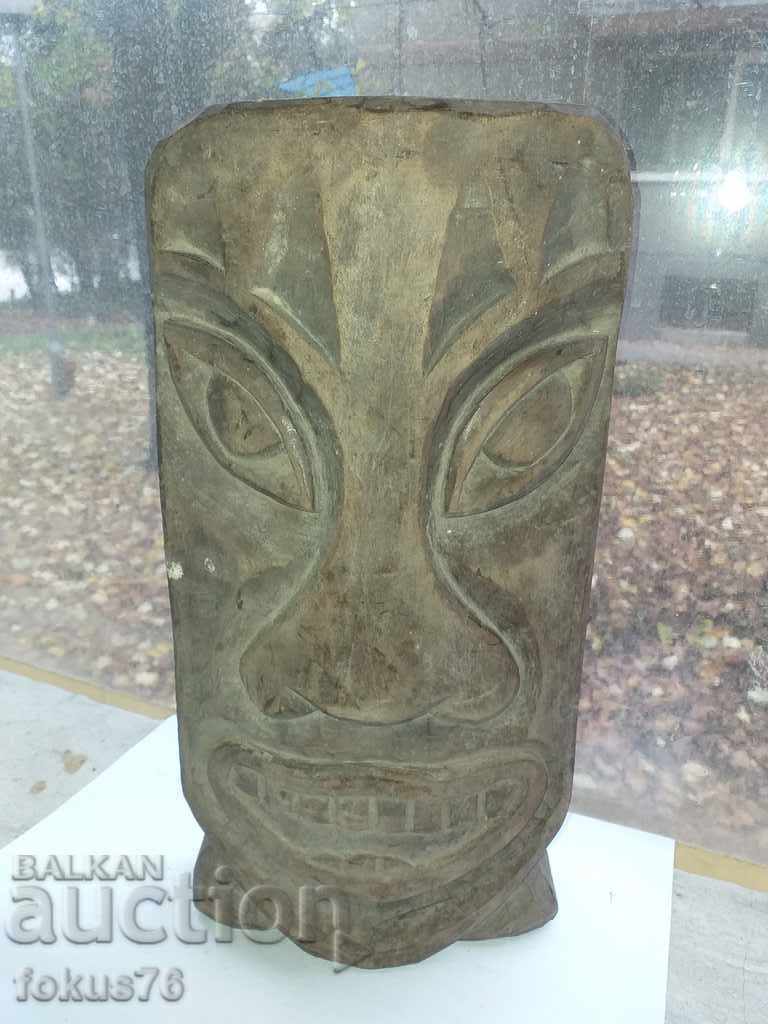 OLD WOOD CARVING MASK FACE FIGURE PANO