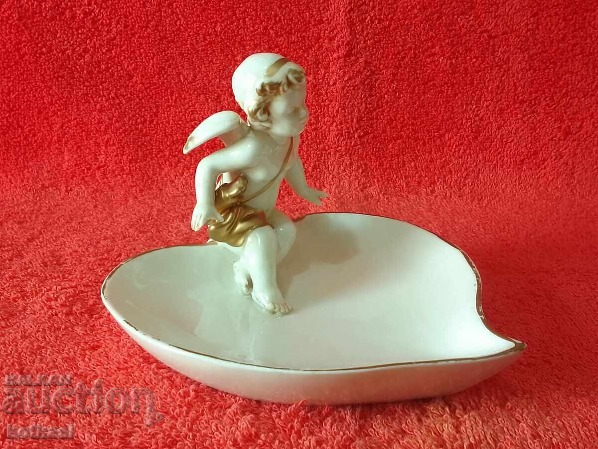 Auction Old porcelain figure Angel Heart gold edging Auction Old porcelain figure Angel Heart gold edging