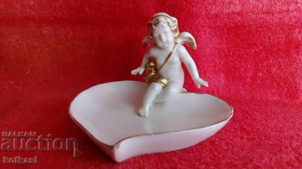 Old porcelain figure Angel Heart gold edging
