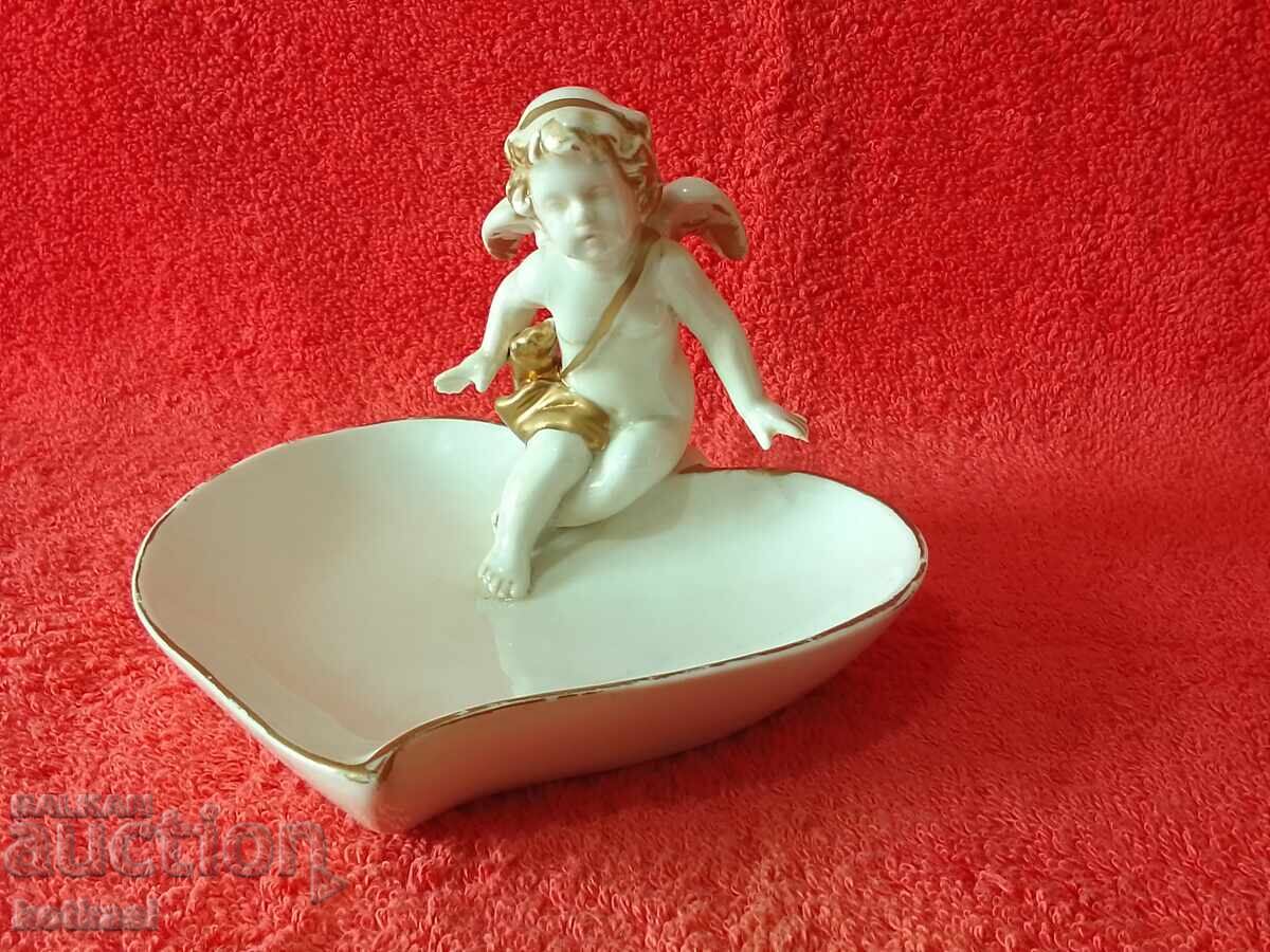 Old porcelain figure Angel Heart gold edging Old porcelain figure Angel Heart gold edging
