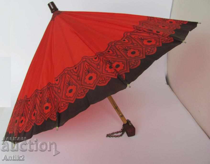 30 de ani Art Deco Umbrella pentru femei, mâner faturan