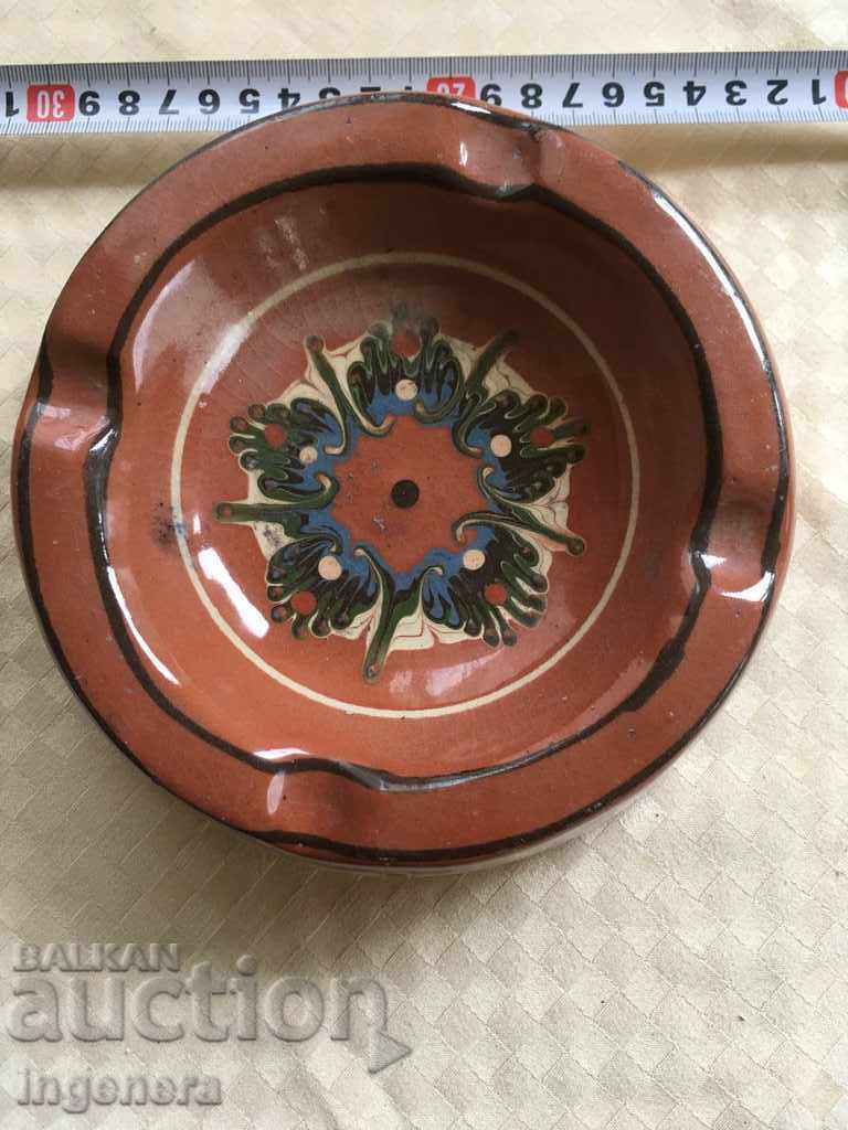 CENUȘIER VECHI CERAMICĂ SMALȚ PICTAT CENUȘIER VECHI CERAMICĂ SMALȚ PICTAT