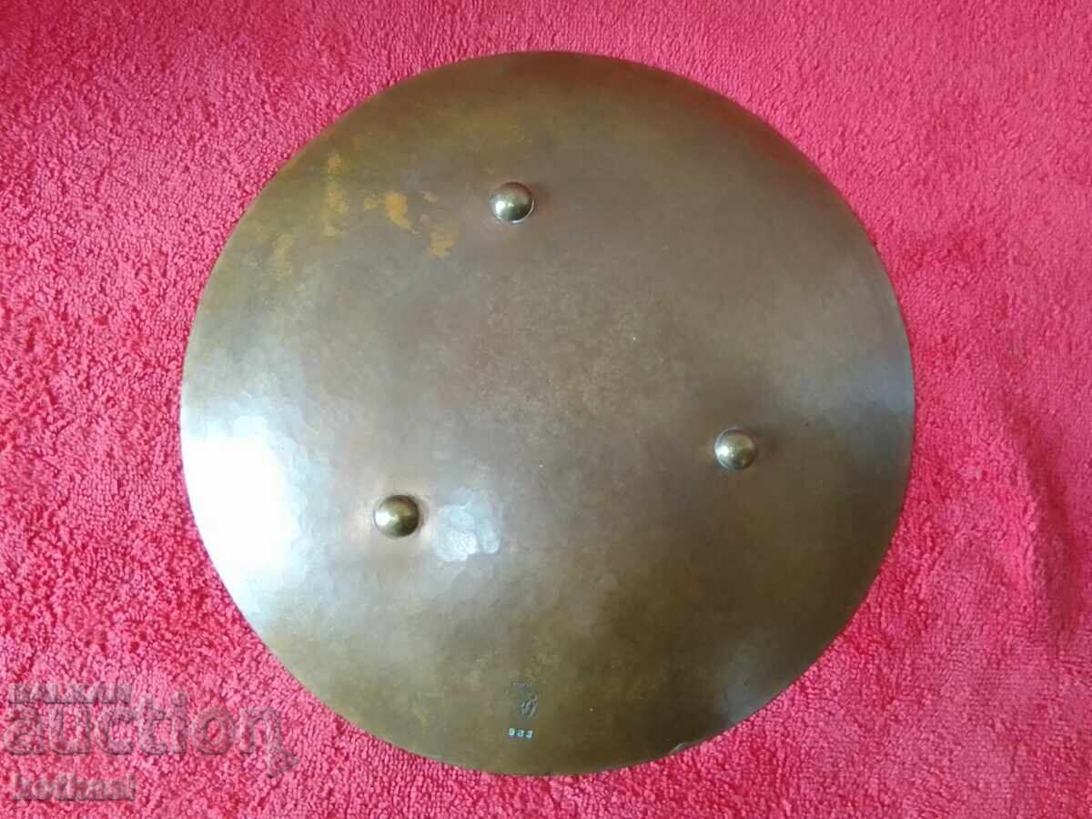 Old metal copper plate fruit bowl panel flowers marked - 6 Old metal copper plate fruit bowl panel flowers marked - 6