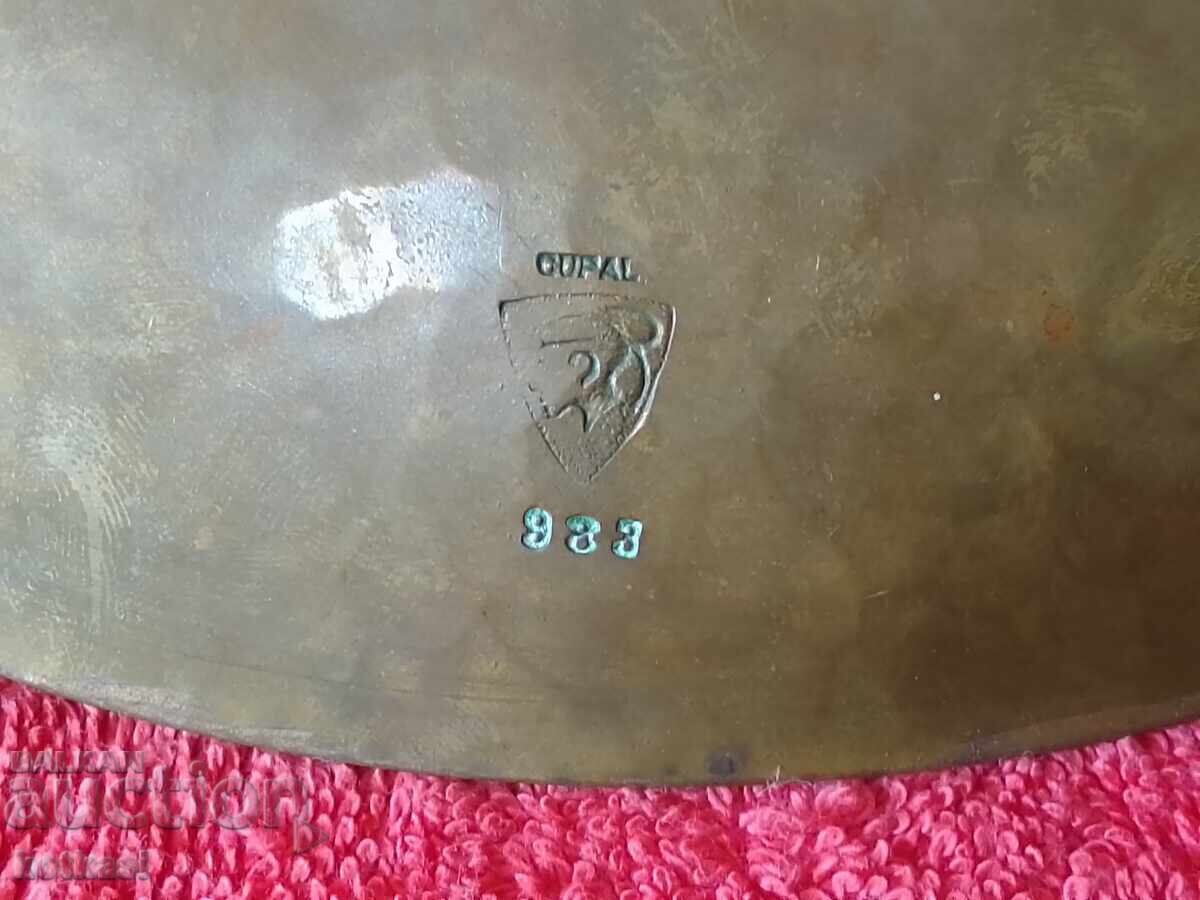 Old metal copper plate fruit bowl panel flowers marked - 7 Old metal copper plate fruit bowl panel flowers marked - 7