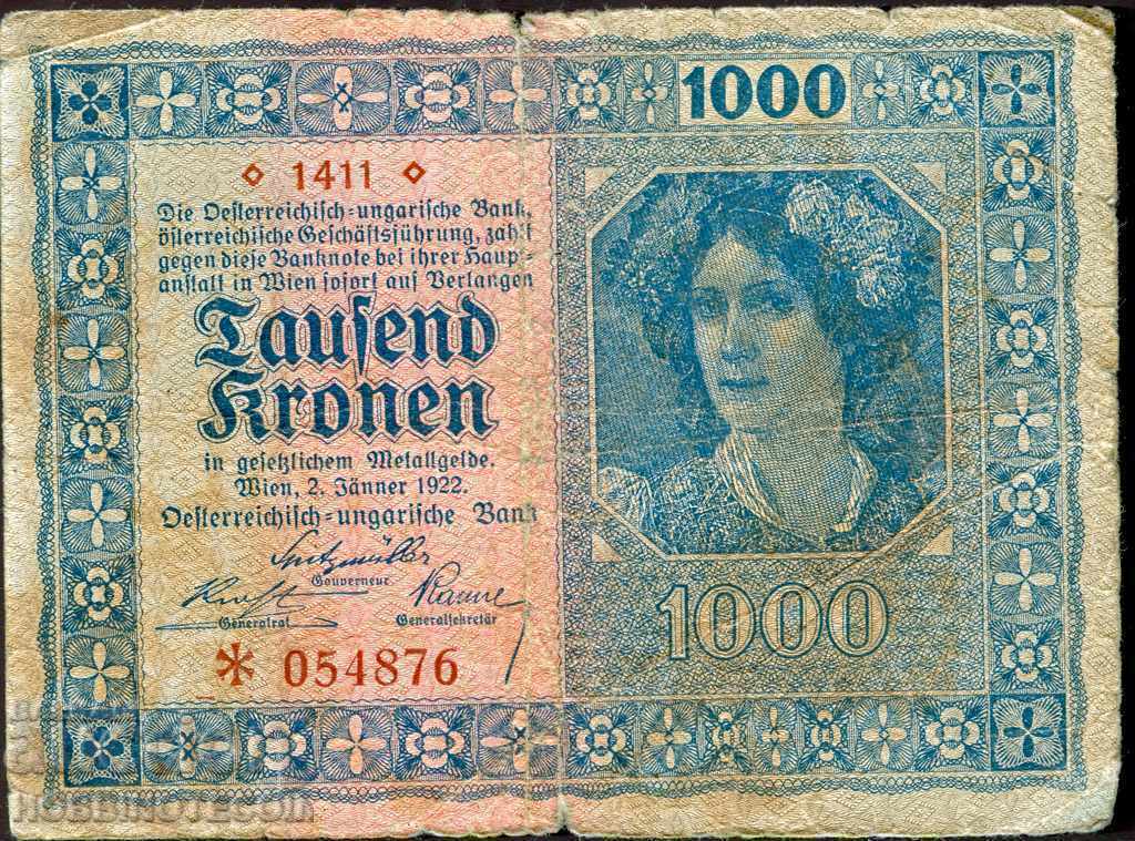 HUNGARY AUSTRIA AUSTRIA HUNGARY 1000 - 1000 Krona issue 1922