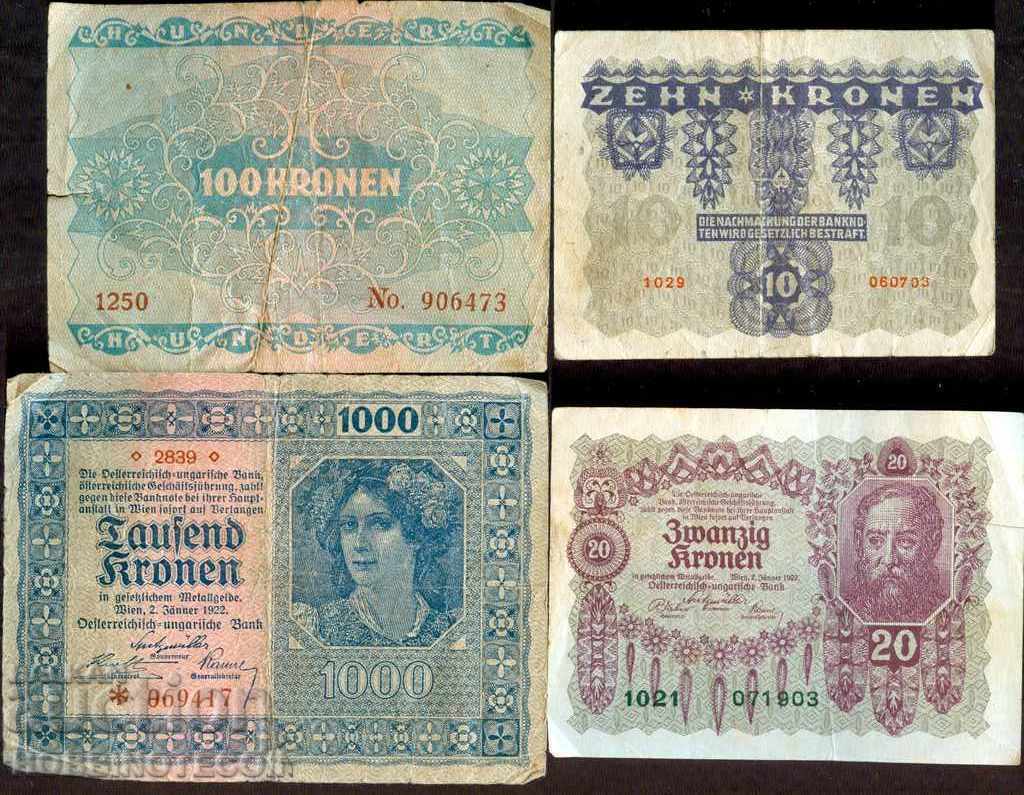 UNGARIA AUSTRIA AUSTRIA UNGARIA 10 20 100 1000 Coroane - 1922