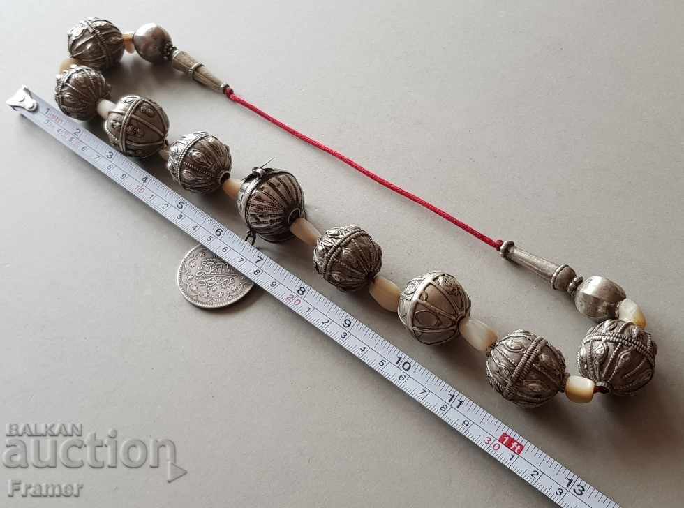 Възрожденска СРЕБЪРНА огърлица кучка седеф наложен филигран - 7