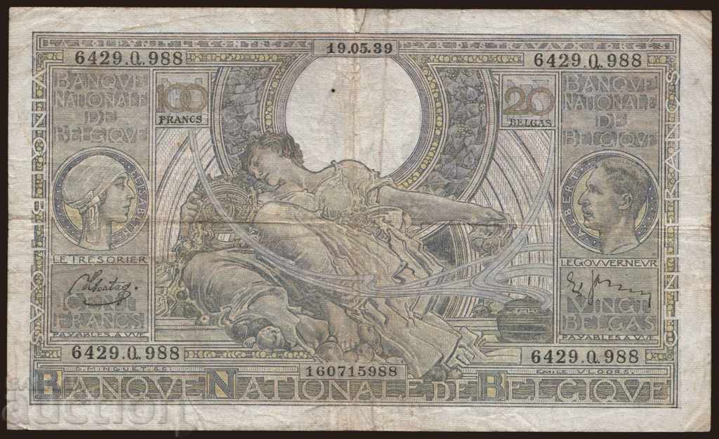 100 francs 20 belg Belgium 1939
