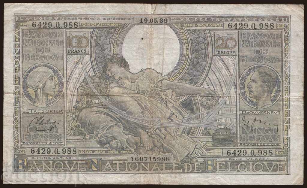 100 franci 20 belgă Belgia 1939 100 franci 20 belgă Belgia 1939