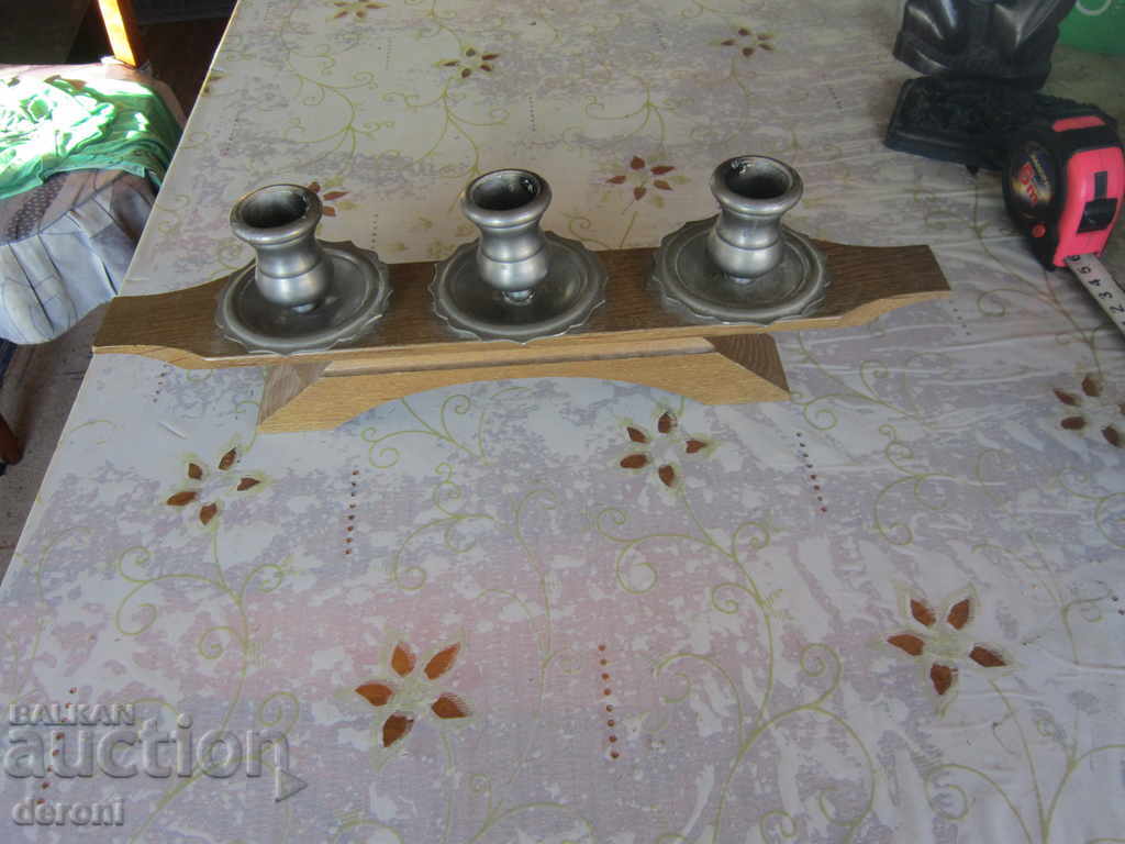 Unique candlestick made of wood and tin with price 30.00 BGN | € 15.34