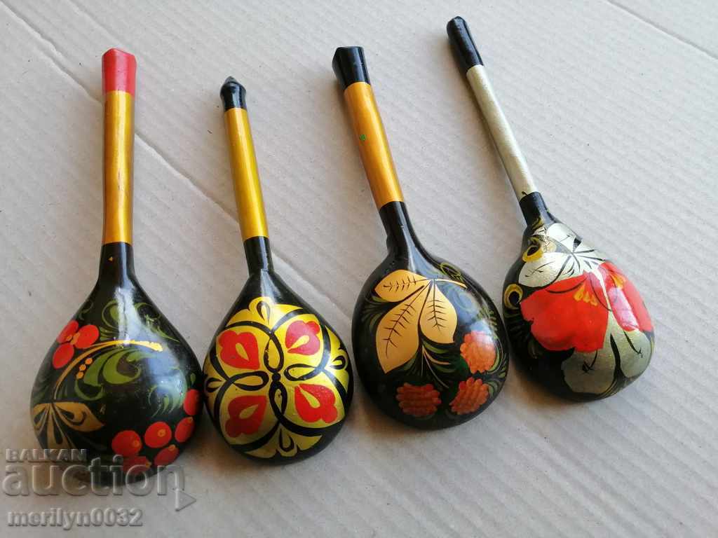 Auction Lot of painted old spoons of wood, the wooden USSR Auction Lot of painted old spoons of wood, the wooden USSR
