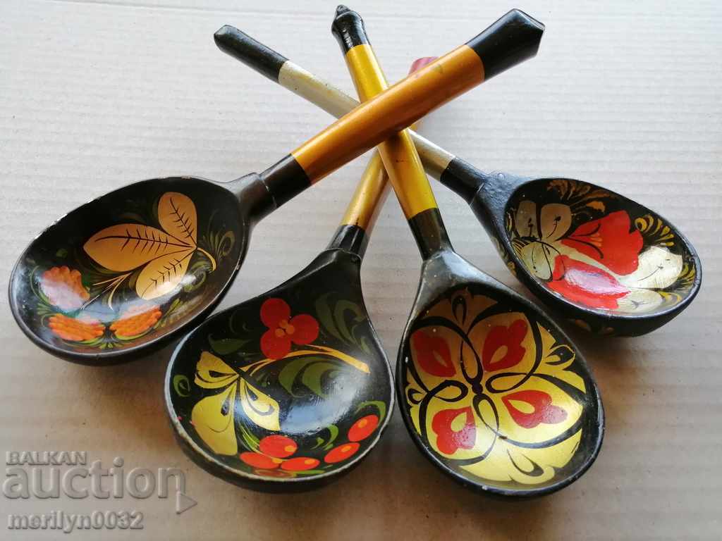 Lot of painted old spoons of wood, the wooden USSR - 5 Lot of painted old spoons of wood, the wooden USSR - 5