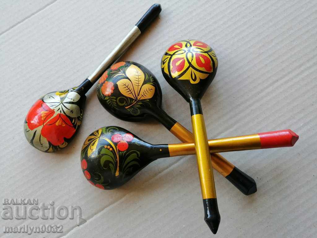 Lot of painted old spoons of wood, the wooden USSR - 6 Lot of painted old spoons of wood, the wooden USSR - 6