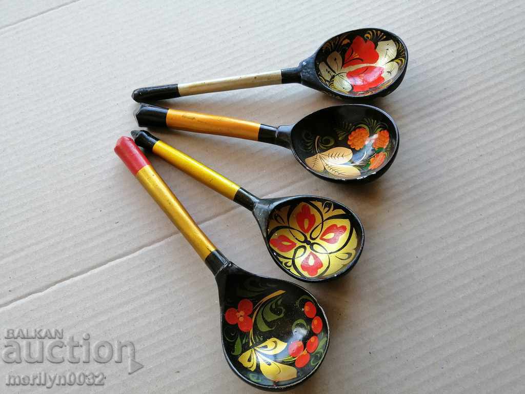Lot of painted old spoons of wood, the wooden USSR - 7 Lot of painted old spoons of wood, the wooden USSR - 7