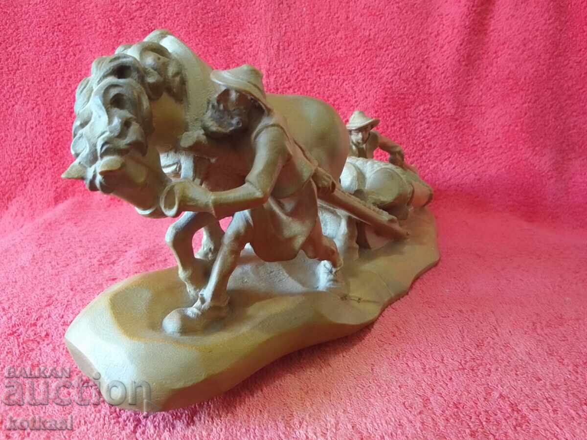 Delivery of Wood Carving Composition Figure Horse Men Work Corpses Delivery of Wood Carving Composition Figure Horse Men Work Corpses