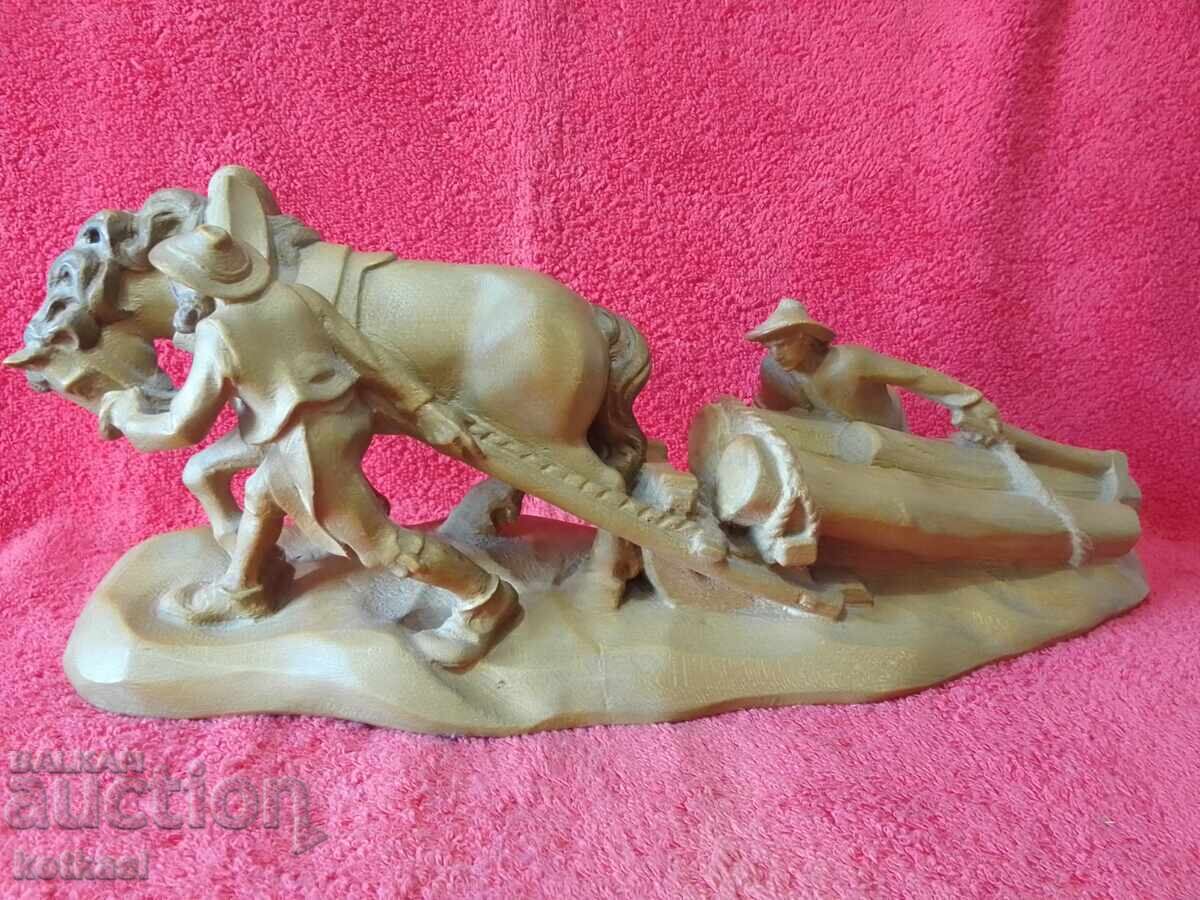 Wood Carving Composition Figure Horse Men Work Corpses Wood Carving Composition Figure Horse Men Work Corpses
