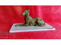 Old metal bronze figure statuette dog patina pedestal