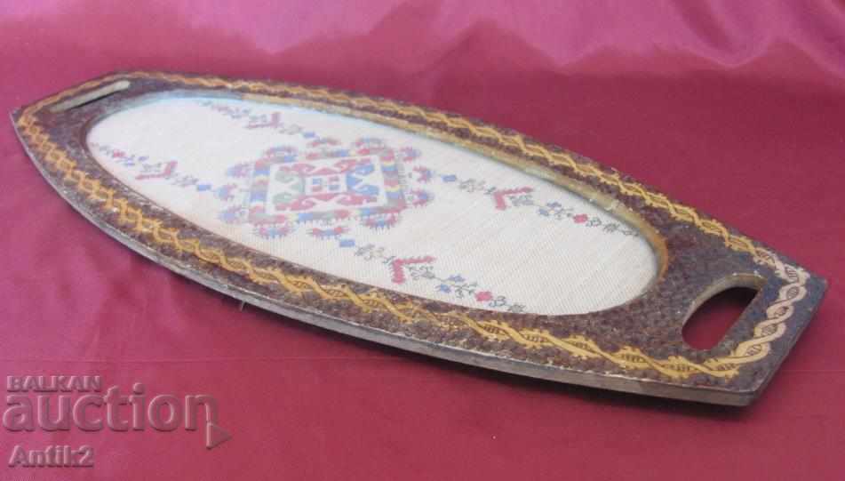 Auction  19th century Wooden Tray hand embroidery