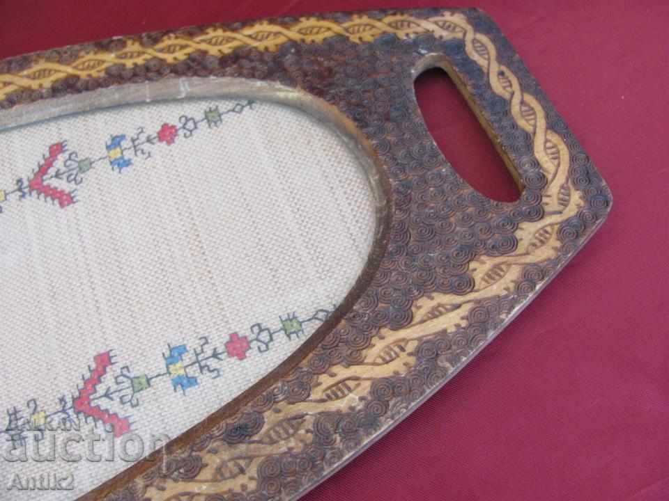 19th century Wooden Tray hand embroidery - 5