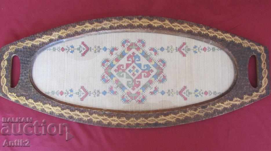 19th century Wooden Tray hand embroidery