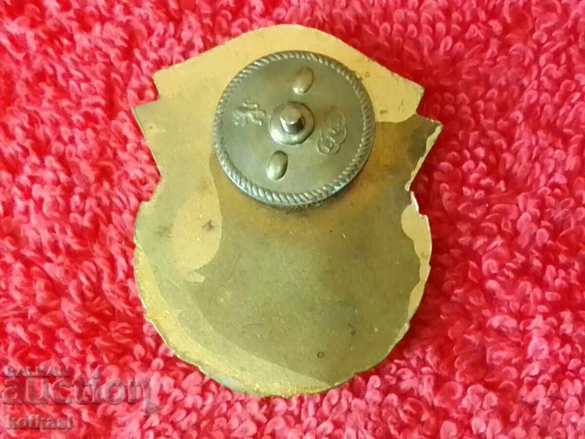 Auction  Old social sign badge on screw enamel FOR STRONG WORK