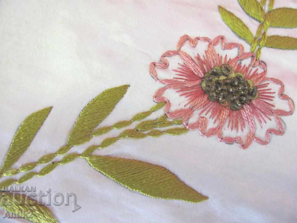 Auction 19th century Hand embroidered satin pillow Auction 19th century Hand embroidered satin pillow