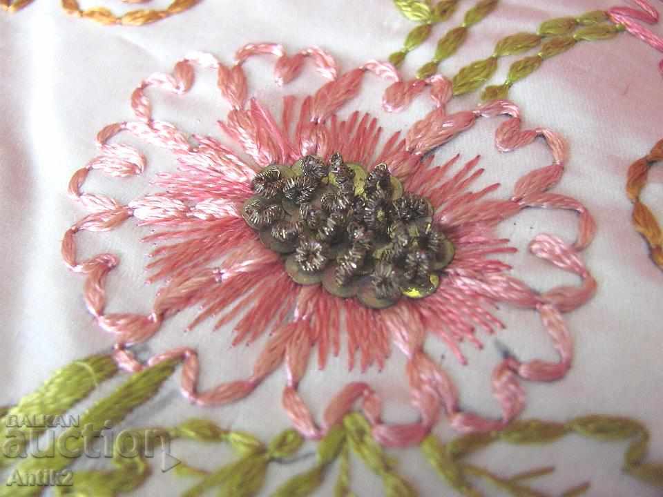 19th century Hand embroidered satin pillow - 6 19th century Hand embroidered satin pillow - 6
