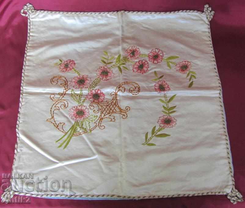 19th century Hand embroidered satin pillow