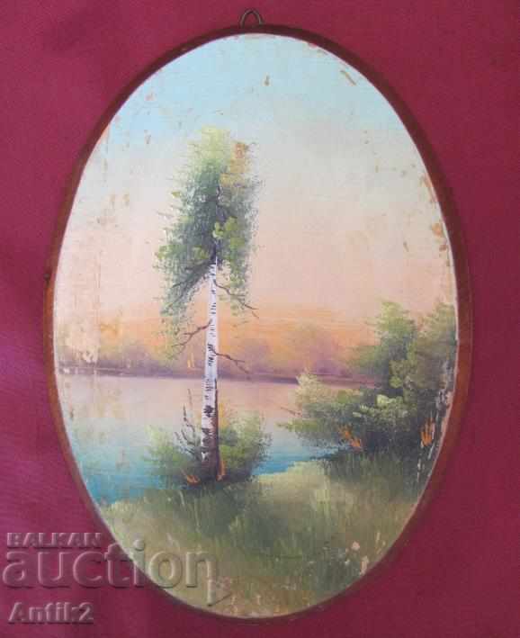 Old oil painting on wood