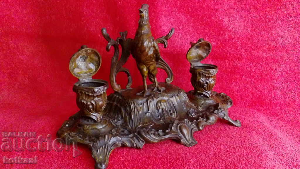 Delivery of Old metal bronze aluminum alloy tsam Inkwell Rooster