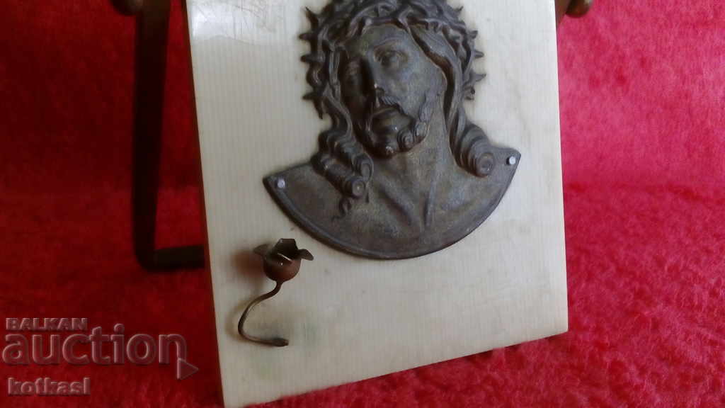 Old metal copper relief panel frame God Faith Jesus Christ with price 155.50 BGN | € 79.51