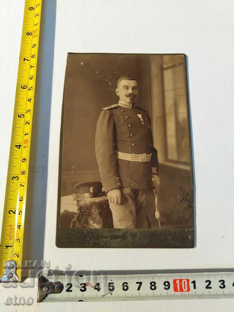 1915. OLD Tzar's Photo Cardboard-Saber, ofițer, ordin, baionetă
