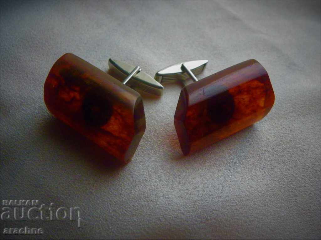 Silver sleeves / buttons / with amber with price 55.00 BGN | € 28.12