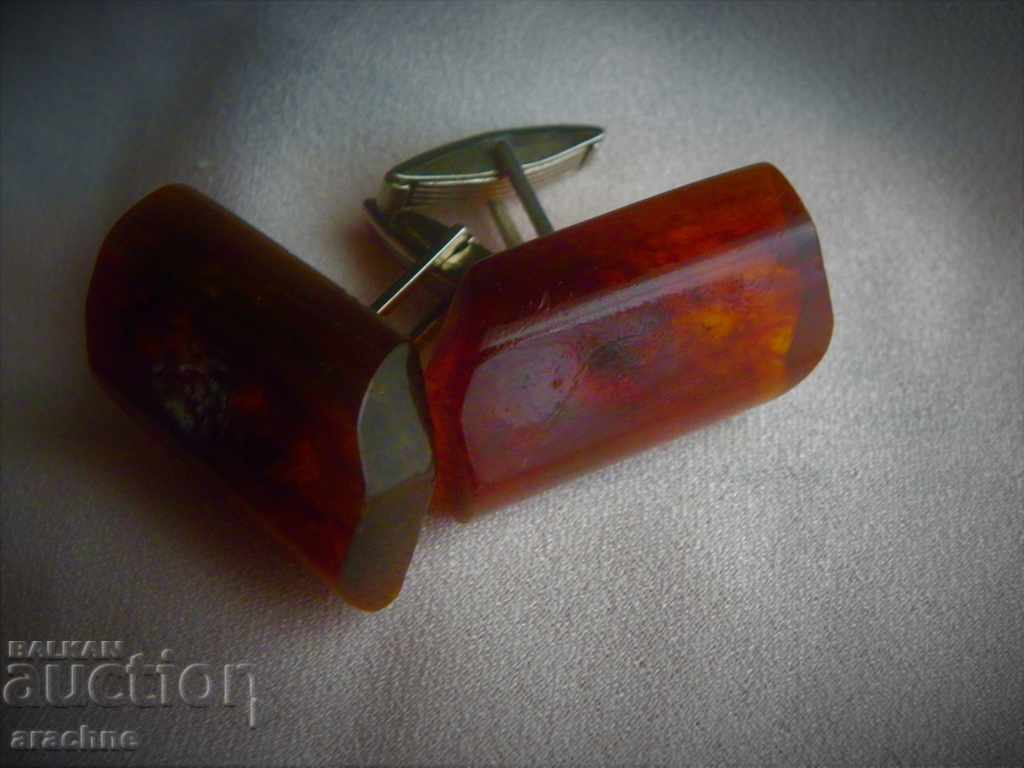 Auction  Silver sleeves / buttons / with amber