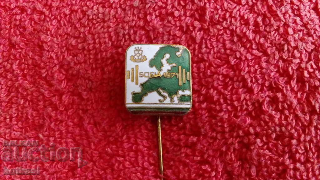Auction Old Sports Badge Pin Weightlifting Green Enamel Auction Old Sports Badge Pin Weightlifting Green Enamel