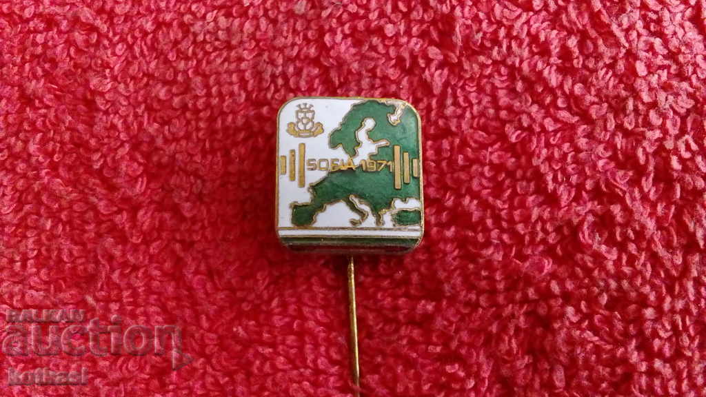 Old Sports Badge Pin Weightlifting Green Enamel