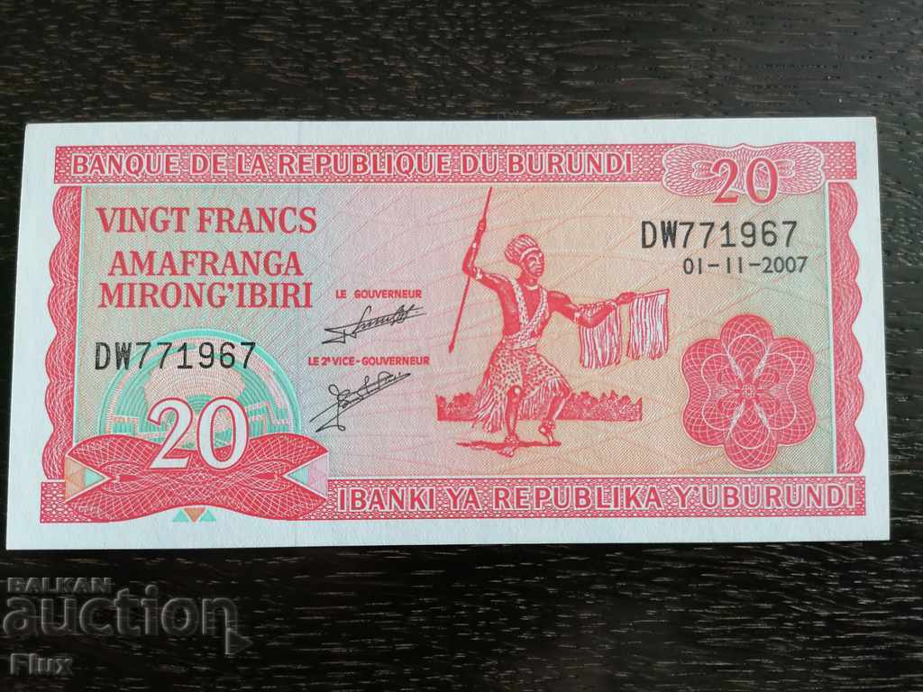 Bancnotă - Burundi - 20 franci 2007.
