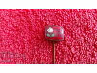Old badge bronze enamel needle Bulgarian rose red enamel