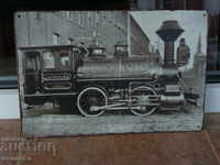 Метална табела влак локомотив ретро гара перон релси пътник