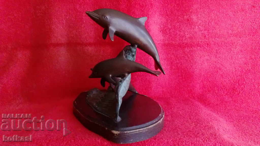 Compoziție veche figuri de pești Delfinii val de bronz stâlp de mare cu preț € 135.50 | 265.02 BGN