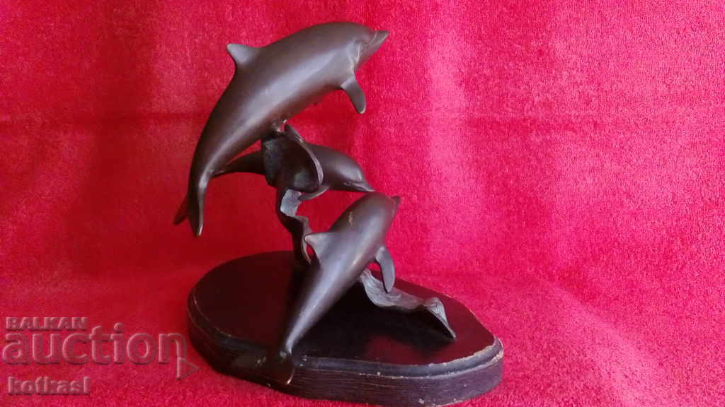 Compoziție veche figuri de pești Delfinii val de bronz stâlp de mare - 5