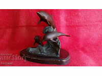 Compoziție veche figuri de pești Delfinii val de bronz stâlp de mare