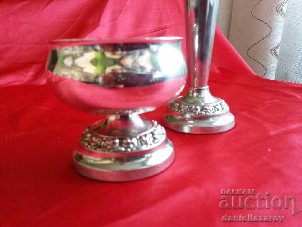 Old Silver Plated English Candlestick and Bowl with price 32.00 BGN | € 16.36