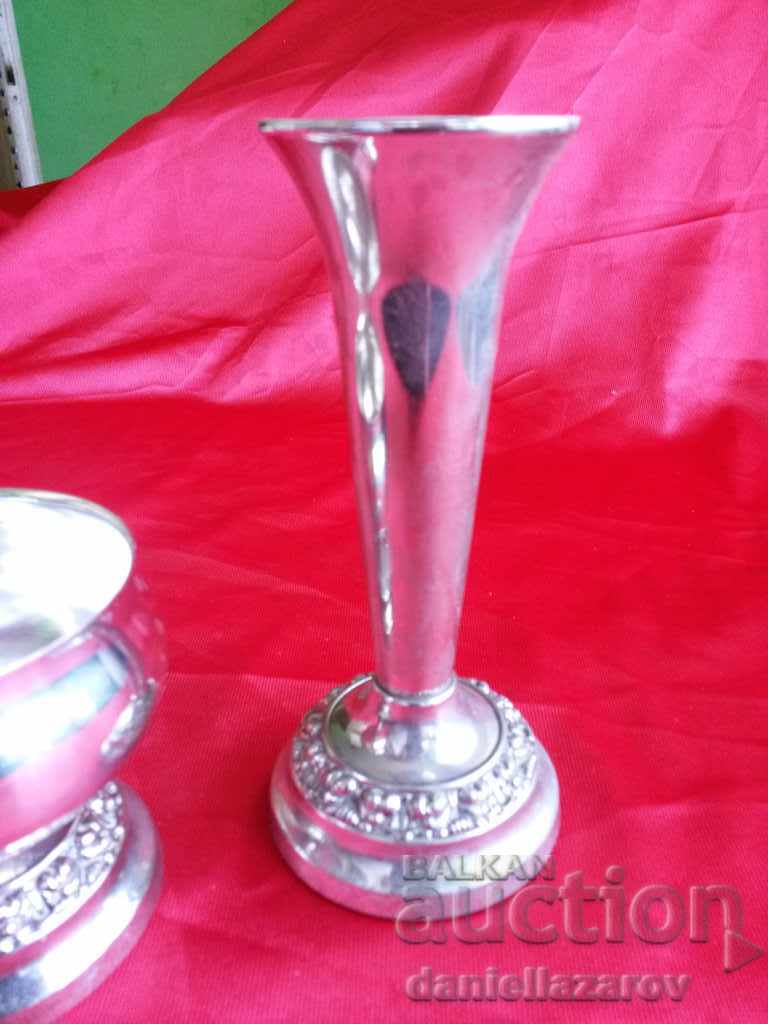 Auction  Old Silver Plated English Candlestick and Bowl