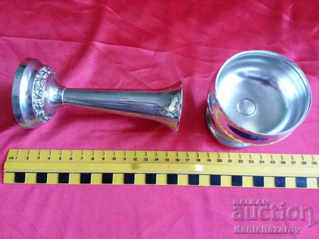 Old Silver Plated English Candlestick and Bowl - 6