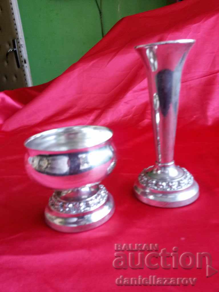 Old Silver Plated English Candlestick and Bowl
