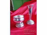 Old Silver Plated English Candlestick and Bowl